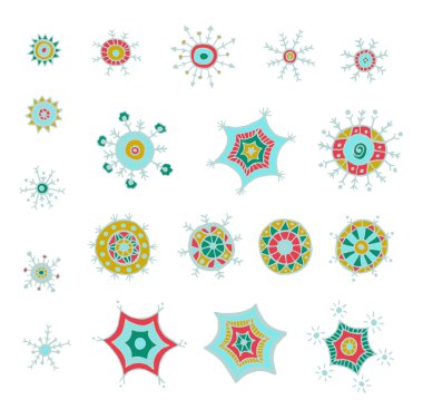 Elle çizilmiş renkli kar taneleri karalamalar