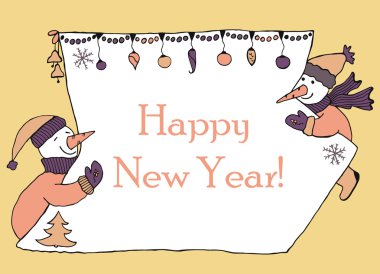 Yeni yıl mesajı afiş, elle çizilmiş