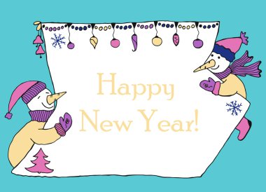 Yeni yıl mesajı afiş, elle çizilmiş