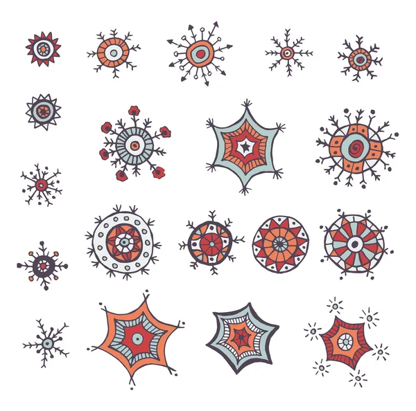 Hand drawn colorful snowflakes doodles — Stock Vector