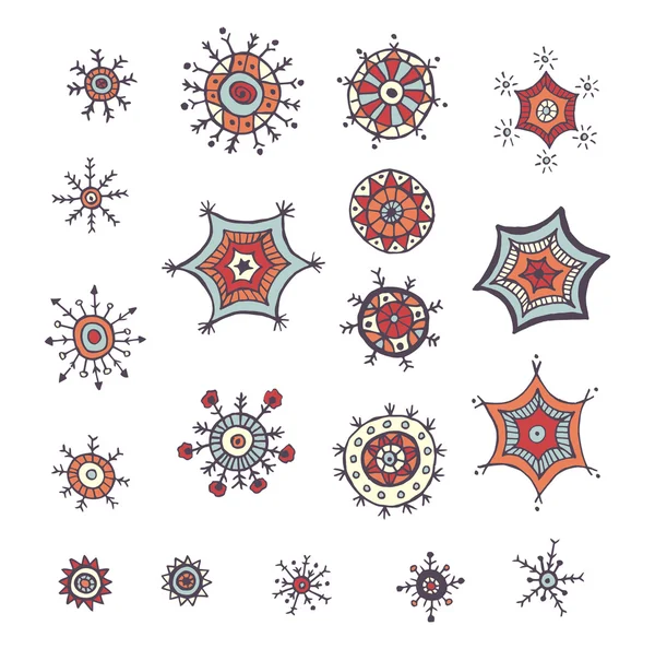 Hand drawn colorful snowflakes doodles — Stock Vector