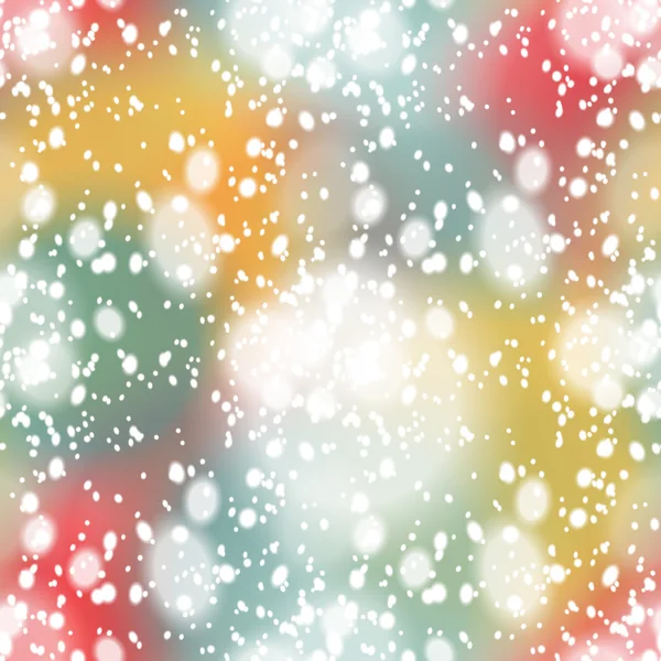 Fondo borroso colorido con superposición de nieve, sin costuras — Vector de stock