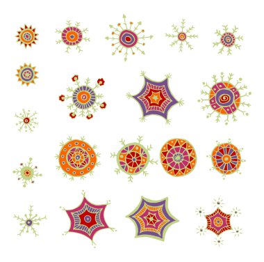 Elle çizilmiş renkli kar taneleri karalamalar