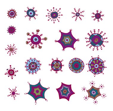 Elle çizilmiş renkli kar taneleri karalamalar