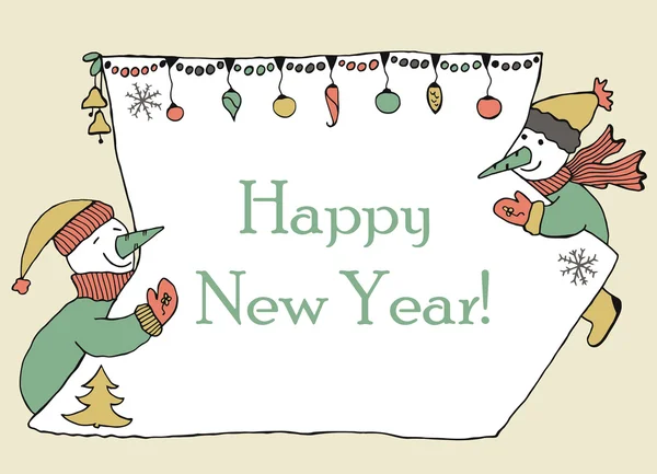 Nuovo banner messaggio anno, disegnato a mano — Vettoriale Stock