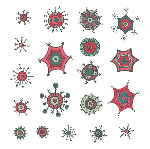 Hand drawn colorful snowflakes doodles — Stock Vector