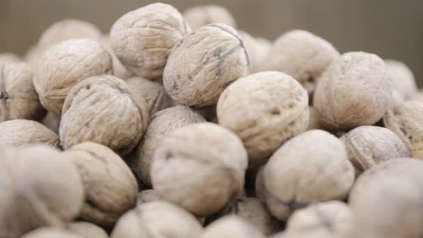 Plenty of walnuts on a table — Stock Video