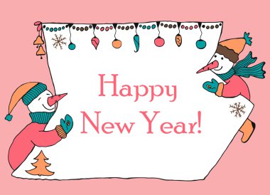 Yeni yıl mesajı afiş, elle çizilmiş