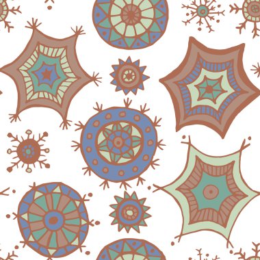 Elle çizilmiş renkli kar taneleri karalamalar