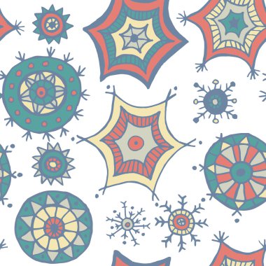 Elle çizilmiş renkli kar taneleri karalamalar