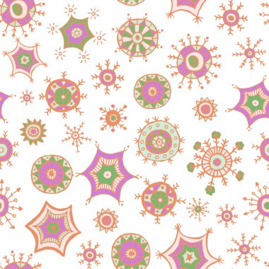 Elle çizilmiş renkli kar taneleri karalamalar