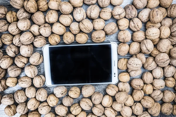 Un montón de nueces con la PC tableta — Foto de Stock