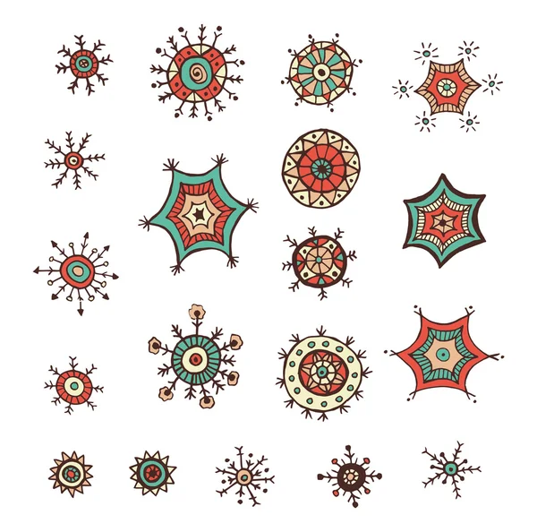 Hand drawn colorful snowflakes doodles — Stock Vector