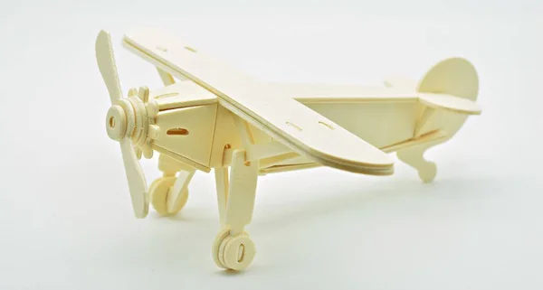 Letadlo Hračky Dřeva Bílém Pozadí — Stock fotografie