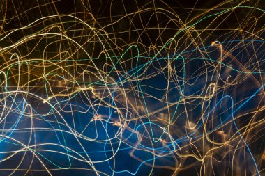 Intentional camera movement, abstract colored light scribbles