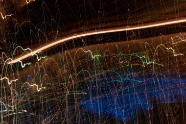 Intentional camera movement, abstract colored light scribbles