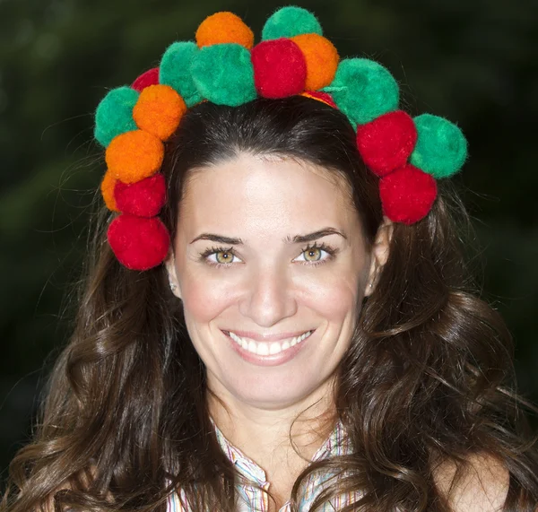 Pretty woman with fancy stuff on her head — Stock Photo, Image