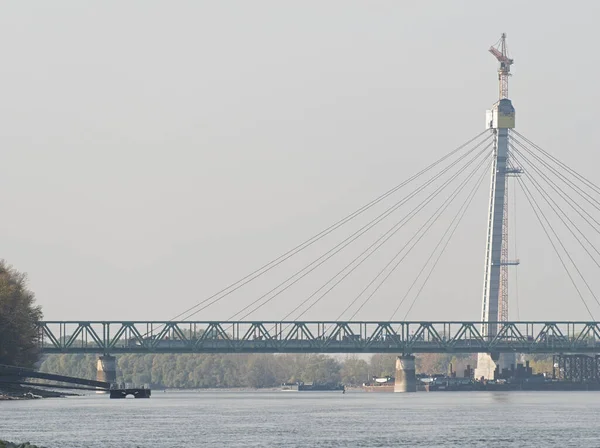 Komarom Hongrie Octobre 2019 Pont Monostor Construction Entre Komarom Hongrie — Photo