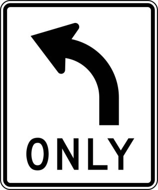 Sadece Sola Dön ABD Resmi Yol İşareti Görünümü
