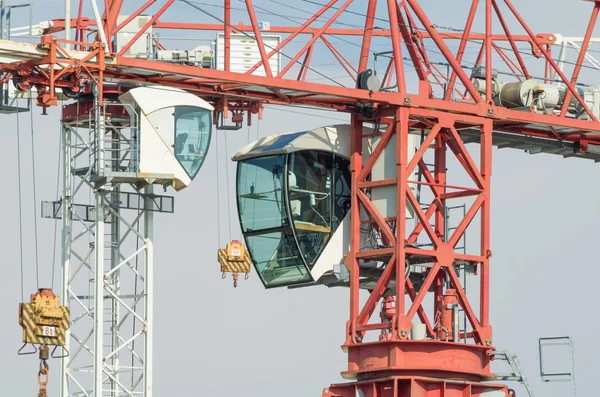 Two Tower Cranes Operator Cabins Facing — Stock Photo, Image