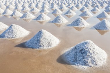 Deniz tuz çiftlikte hasat, Tayland için hazır tuz.