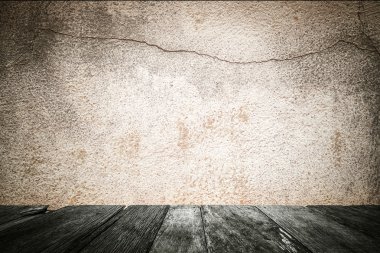 Grunge çimento duvar ahşap zemin, soyut desen arka plan ile.