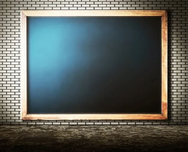 Empty blackboard on brick Wall with grunge cement floor for abst — Stock Photo, Image
