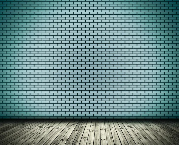 블루 벽돌 벽과 나무 석판 관점 텍스처 b에 배열 — 스톡 사진