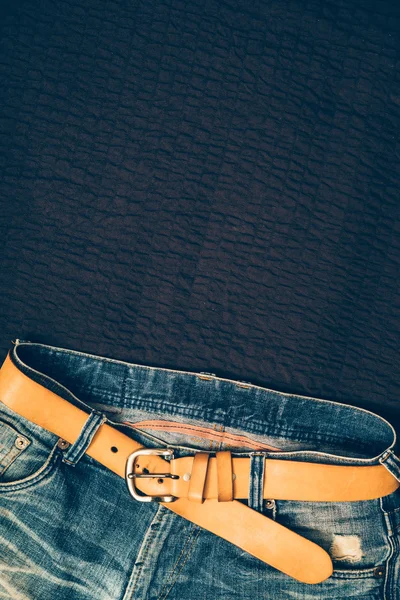 Texture sfondo di jeans, Tasca e dettaglio cintura con c gratis — Foto Stock