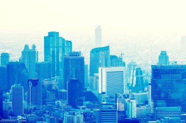 Bangkok şehir merkezinde sis, gündoğumu, Thailan için havadan görünümü