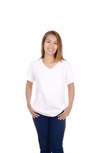 Vrouw Lege Witte Shirt — Stockfoto