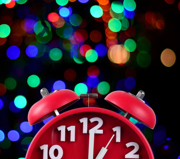 Red Alarm Clock Christmas Bokeh — Stock Photo, Image