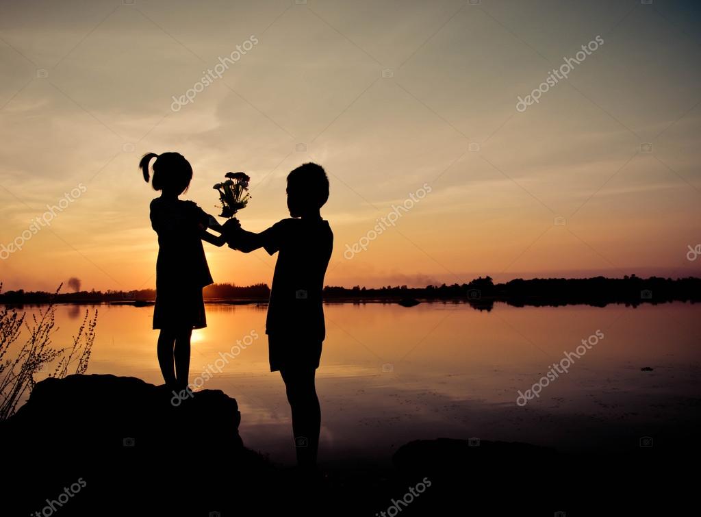 Little Girl Give Flower Little Boy Silhouette Concept Stock Photo By C Jcomp Little Girl Give Flower Little Boy Silhouette Concept Stock Photo By C Jcomp