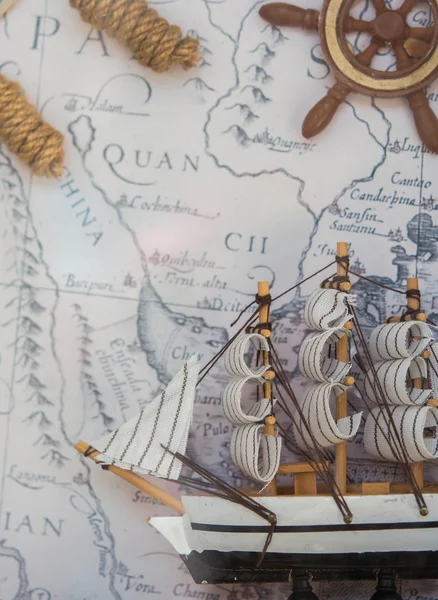 Yelkenli Açık Antika Korsan Harita — Stok fotoğraf