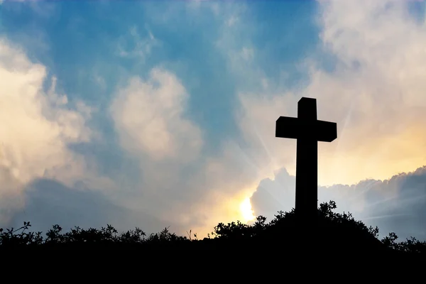 Silhouette Cross Sunset Background — Stock Photo, Image