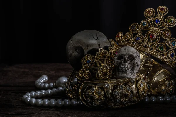 Bodegón Calavera Con Joyas Treasure Gold Concepto Pirata — Foto de Stock