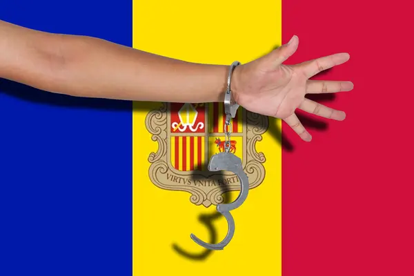 Kajdanki Ręki Flaga Andory — Zdjęcie stockowe