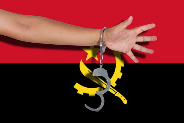 Algemas Com Mão Bandeira Angola — Fotografia de Stock