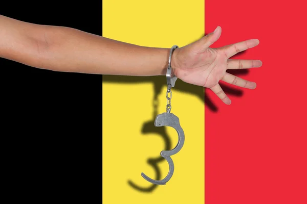 Esposas Con Mano Bandera Bélgica — Foto de Stock