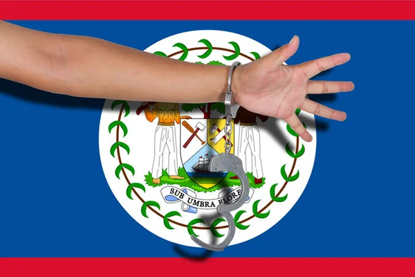 Kajdanki Ręki Bandera Belize — Zdjęcie stockowe