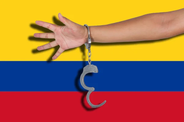 Algemas Com Mão Bandeira Colômbia — Fotografia de Stock