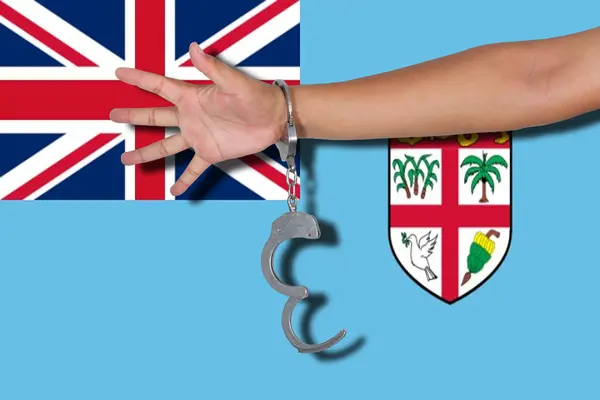 Handboeien Met Hand Vlag Van Fiji — Stockfoto