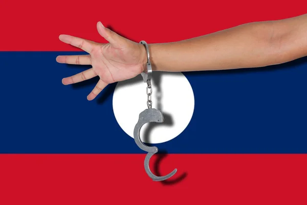 Esposas Con Mano Bandera Laos — Foto de Stock