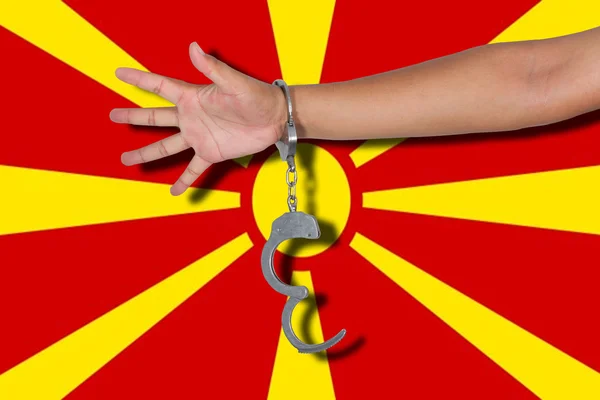 Kajdanki Ręki Flagę Macedonii — Zdjęcie stockowe
