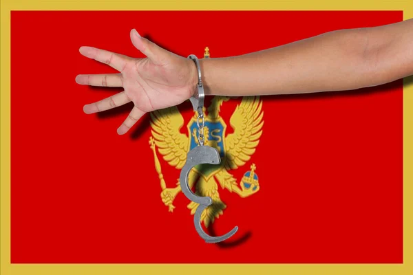 Handcuffs Hand Montenegro Flag — Stock Photo, Image