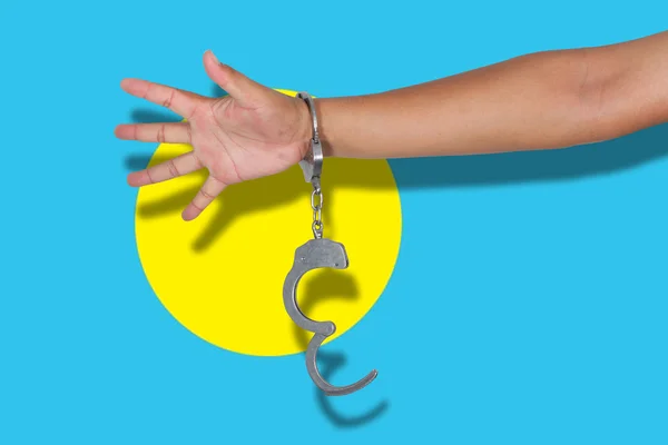 Handcuffs Hand Palau Flag — Stock Photo, Image