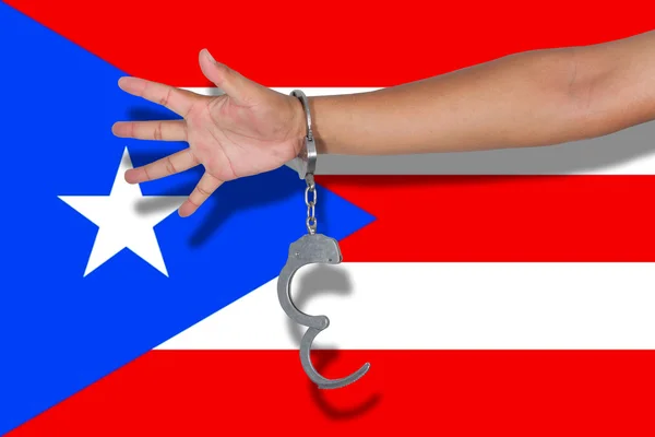 Manette Con Mano Sulla Bandiera Porto Rico — Foto Stock