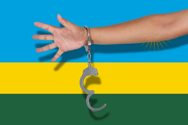 Χειροπέδες Χέρι Για Σημαία Της Ρουάντα — Φωτογραφία Αρχείου