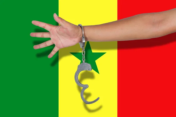 Algemas Com Mão Bandeira Senegal — Fotografia de Stock