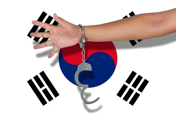 Handcuffs Hand South Korea Flag — Stock Photo, Image